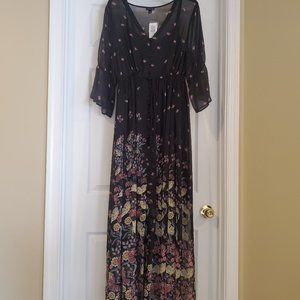 Black Print Chiffon Maxi Dress